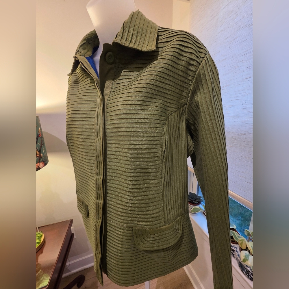 Chico's Olive Ribbed Zip-Front Jacket - Picture 7 of 10